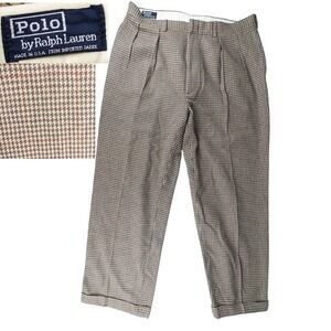 Polo Ralph Lauren Trousers 34x28 Tweed Vintage Wool Houndstooth Pleated USA